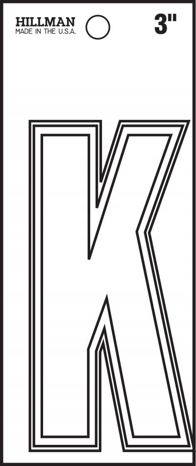 3" White Vinyl Peel-off Letter K